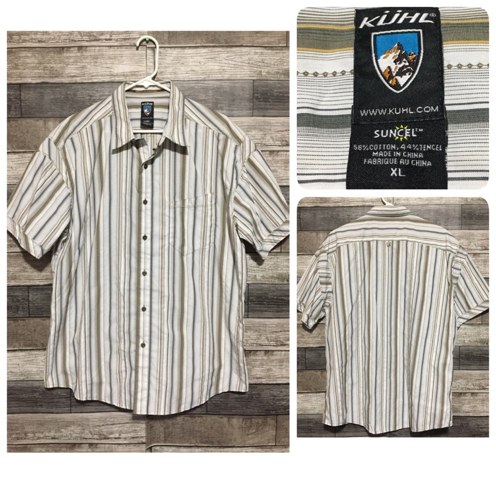 Kuhl Suncel Stripe Short Sleeve Button Up Shirt Men’s XL Cotton Tencel Hiking